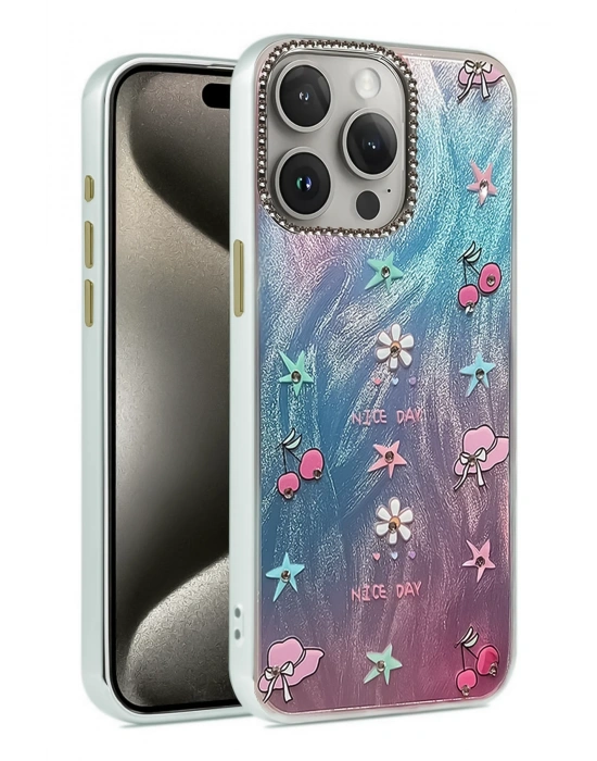 Newface iPhone 15 Pro Max Kılıf Blade Aynalı Desenli Kapak - Desen 4