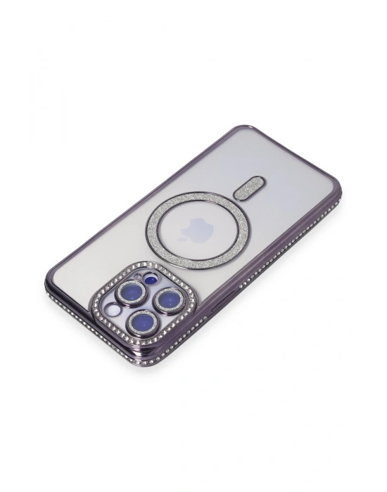 Newface iPhone 15 Pro Max Kılıf Joke Simli Magneticsafe Kılıf - Derin Mor