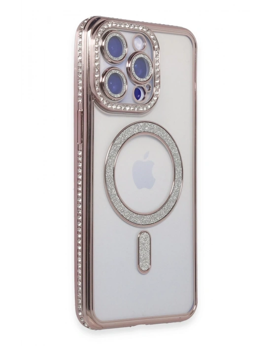 Newface iPhone 15 Pro Max Kılıf Joke Simli Magneticsafe Kılıf - Pembe