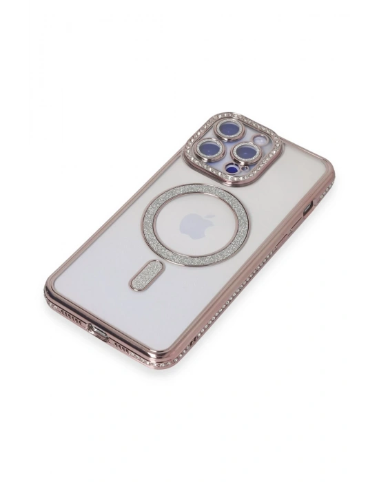 Newface iPhone 15 Pro Max Kılıf Joke Simli Magneticsafe Kılıf - Pembe