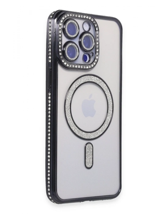 Newface iPhone 15 Pro Max Kılıf Joke Simli Magneticsafe Kılıf - Siyah