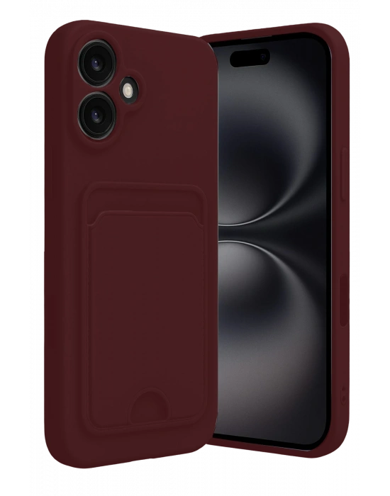 Newface iPhone 16 Kılıf Kelvin Kartvizitli Silikon - Bordo