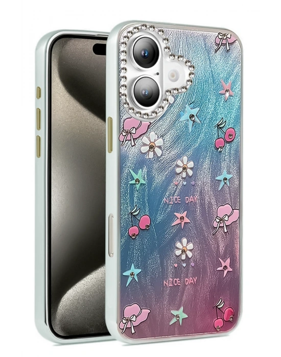 Newface iPhone 16 Plus Kılıf Blade Aynalı Desenli Kapak - Desen 4