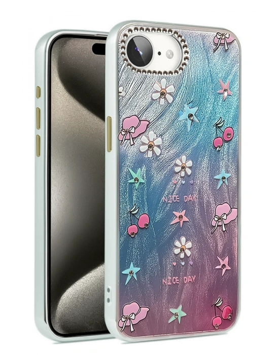 Newface iPhone 16E Kılıf Blade Aynalı Desenli Kapak - Desen 4