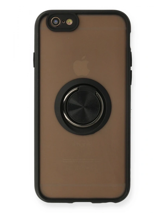 Newface iPhone 6 Kılıf Montreal Yüzüklü Silikon Kapak - Siyah