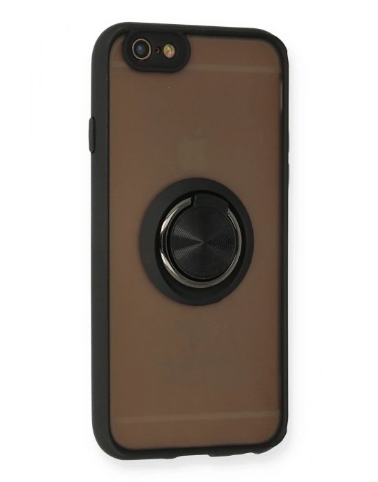 Newface iPhone 6 Kılıf Montreal Yüzüklü Silikon Kapak - Siyah