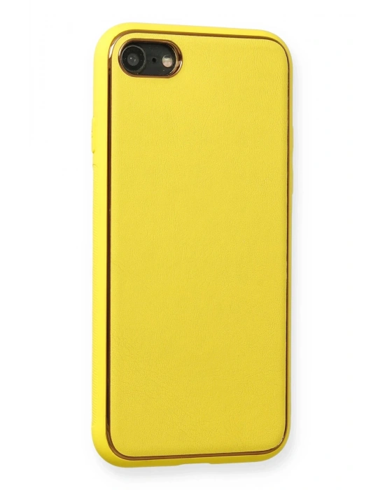Newface iPhone 7 Kılıf Coco Deri Silikon Kapak - Sarı