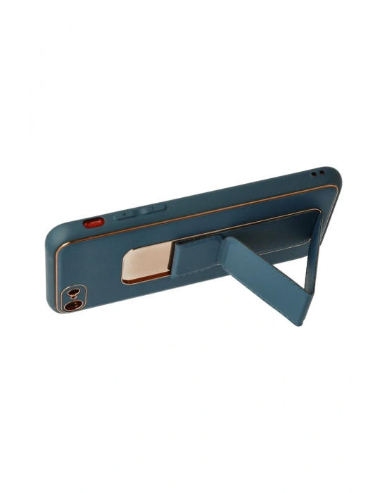 Newface iPhone 7 Kılıf Coco Deri Standlı Kapak - Mavi