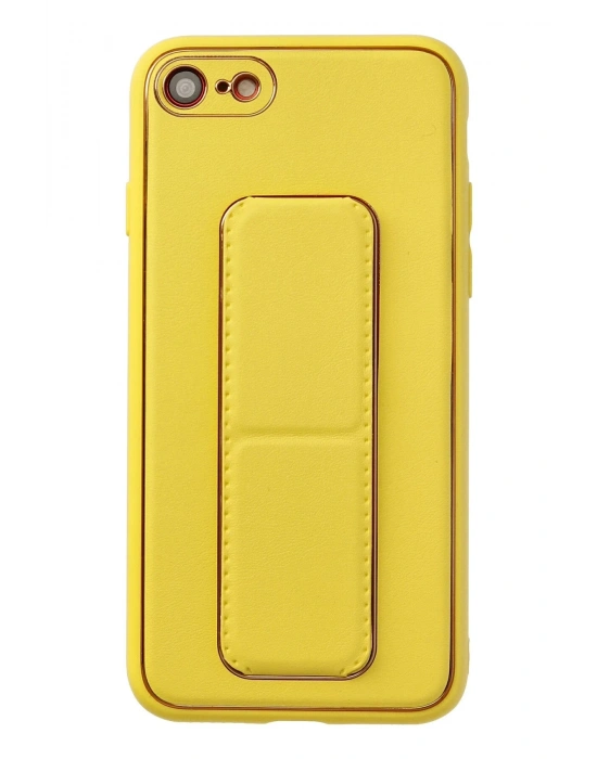 Newface iPhone 7 Kılıf Coco Deri Standlı Kapak - Sarı