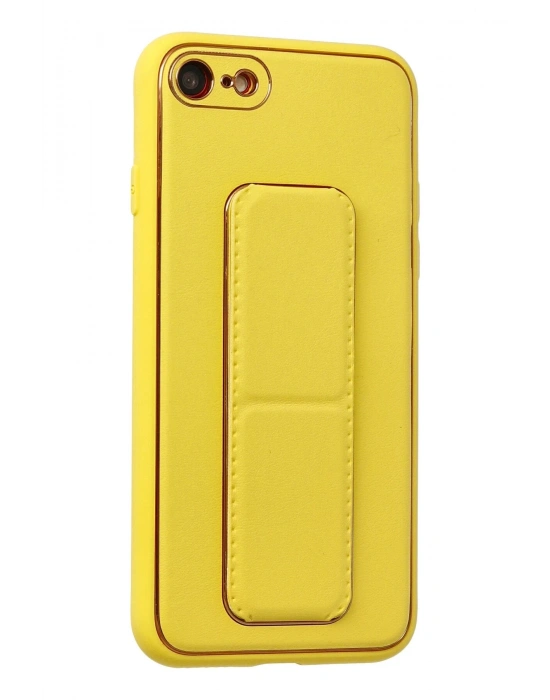 Newface iPhone 7 Kılıf Coco Deri Standlı Kapak - Sarı