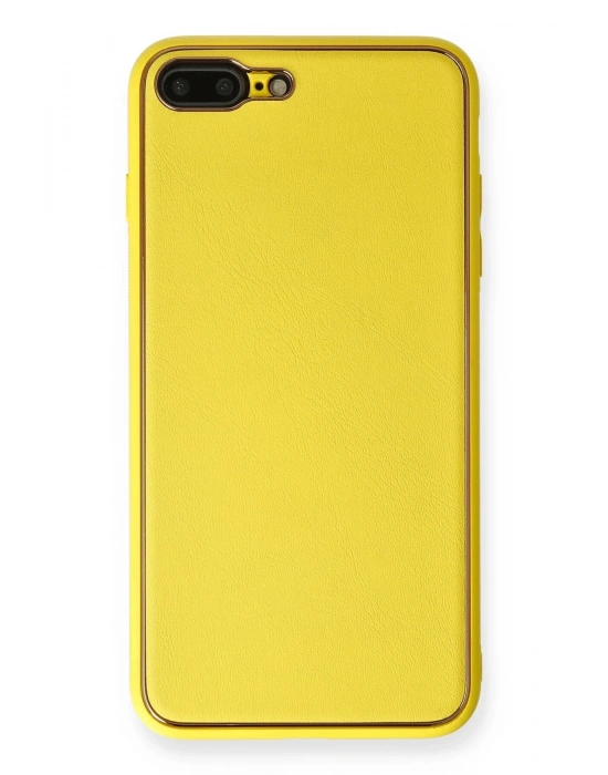 Newface iPhone 7 Plus Kılıf Coco Deri Silikon Kapak - Sarı