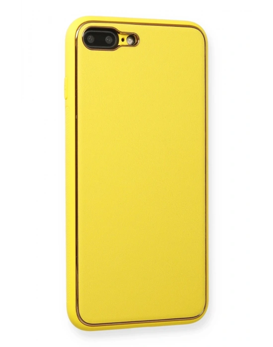 Newface iPhone 7 Plus Kılıf Coco Deri Silikon Kapak - Sarı