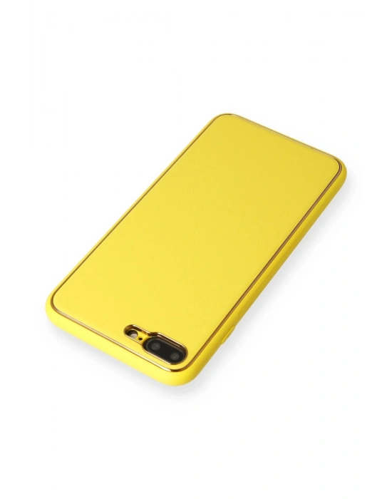 Newface iPhone 7 Plus Kılıf Coco Deri Silikon Kapak - Sarı