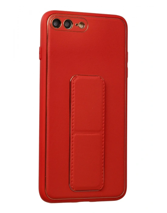 Newface iPhone 7 Plus Kılıf Coco Deri Standlı Kapak - Kırmızı