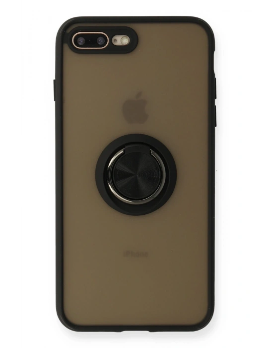 Newface iPhone 7 Plus Kılıf Montreal Yüzüklü Silikon Kapak - Siyah