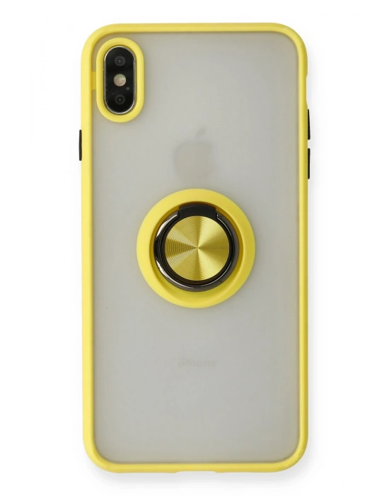 Newface iPhone X Kılıf Montreal Yüzüklü Silikon Kapak - Sarı