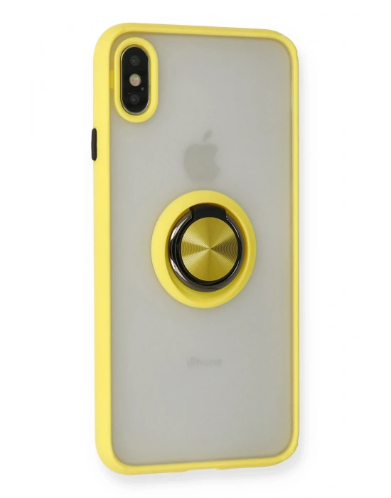 Newface iPhone X Kılıf Montreal Yüzüklü Silikon Kapak - Sarı