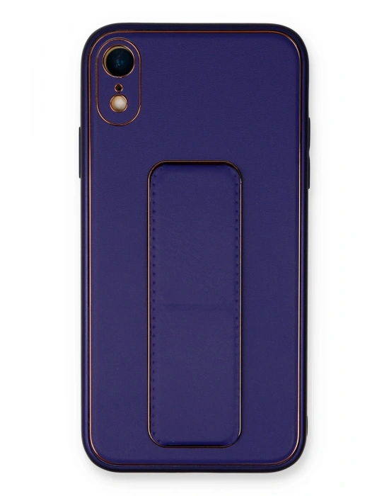 Newface iPhone XR Kılıf Coco Deri Standlı Kapak - Mor