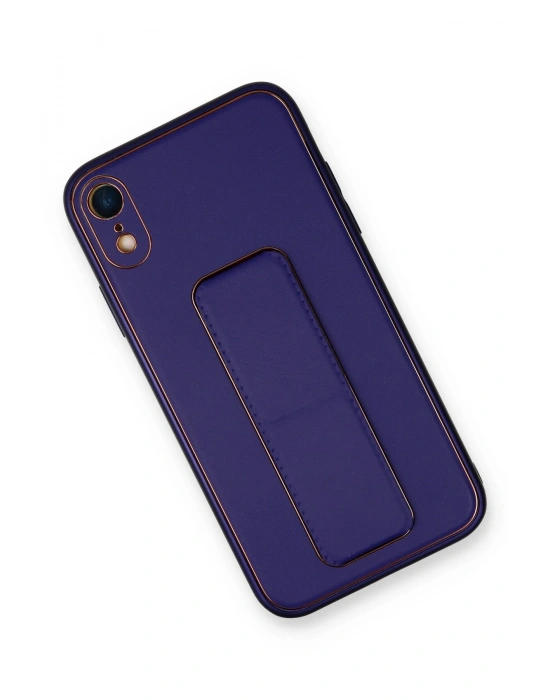 Newface iPhone XR Kılıf Coco Deri Standlı Kapak - Mor