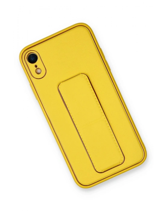 Newface iPhone XR Kılıf Coco Deri Standlı Kapak - Sarı