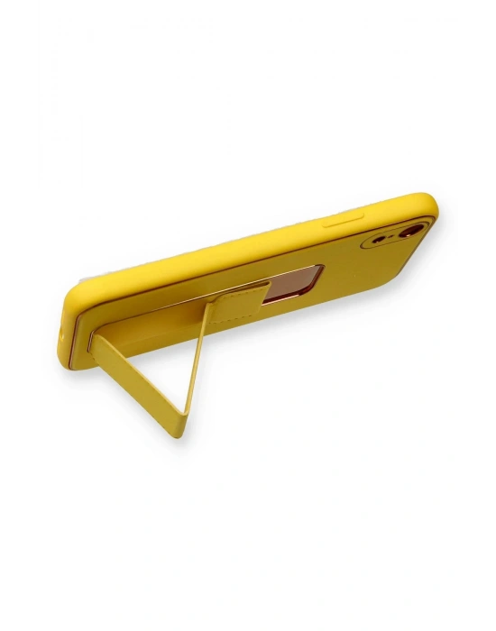 Newface iPhone XR Kılıf Coco Deri Standlı Kapak - Sarı