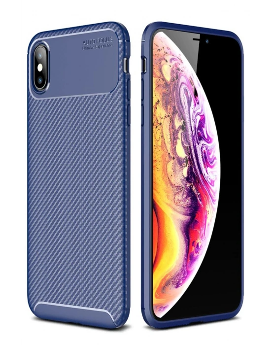 Newface iPhone XS Max Kılıf Auto Focus Karbon Kapak - Lacivert