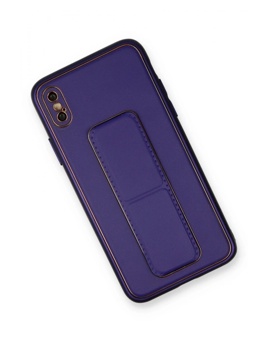 Newface iPhone XS Max Kılıf Coco Deri Standlı Kapak - Mor