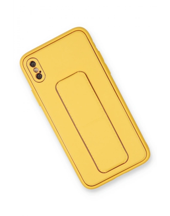 Newface iPhone XS Max Kılıf Coco Deri Standlı Kapak - Sarı