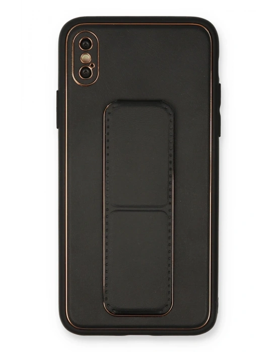 Newface iPhone XS Max Kılıf Coco Deri Standlı Kapak - Siyah