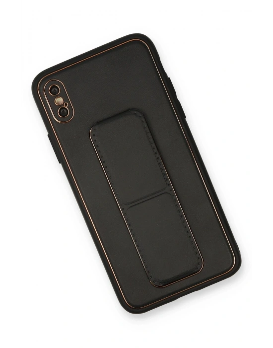 Newface iPhone XS Max Kılıf Coco Deri Standlı Kapak - Siyah