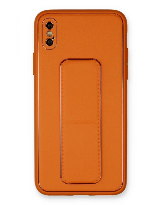 Newface iPhone XS Max Kılıf Coco Deri Standlı Kapak - Turuncu