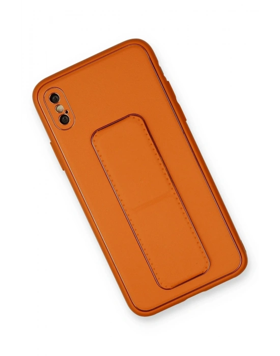 Newface iPhone XS Max Kılıf Coco Deri Standlı Kapak - Turuncu