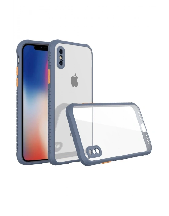 Newface iPhone XS Max Kılıf Miami Şeffaf Silikon - Gri
