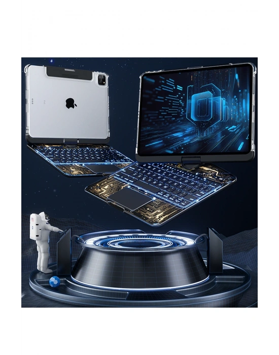 Newface JP11 iPad Pro 11 (2022) Kılıf Vales Dönen Ledli Klavyeli Tablet Kılıfı - Siyah