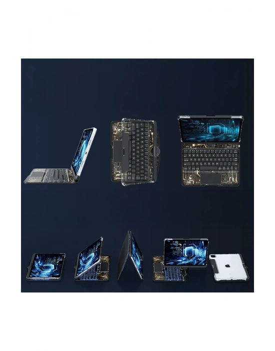 Newface JP11 iPad Pro 11 (2022) Kılıf Vales Dönen Ledli Klavyeli Tablet Kılıfı - Siyah