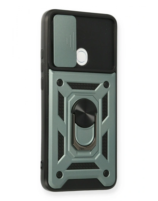 Newface Oppo A15 Kılıf Pars Lens Yüzüklü Silikon - Yeşil