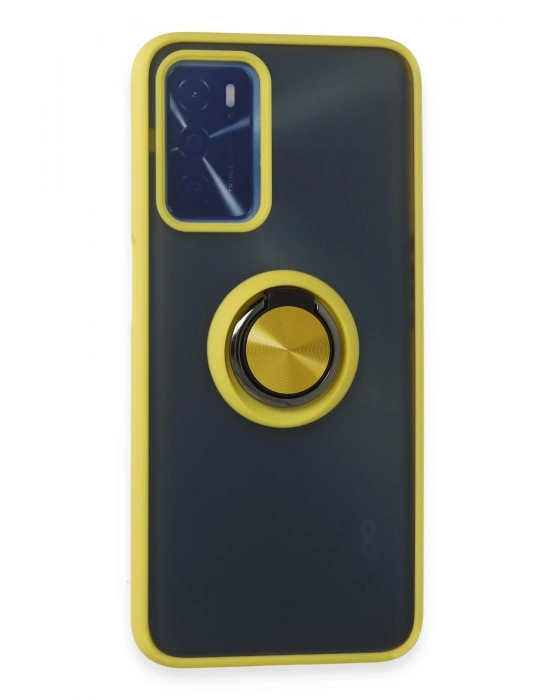 Newface Oppo A16 Kılıf Montreal Yüzüklü Silikon Kapak - Sarı