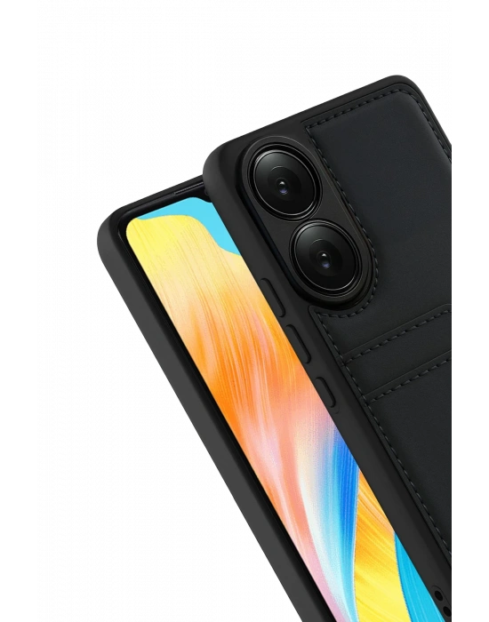 Newface Oppo A38 Sara Kartvizitli Deri Kılıf - Siyah