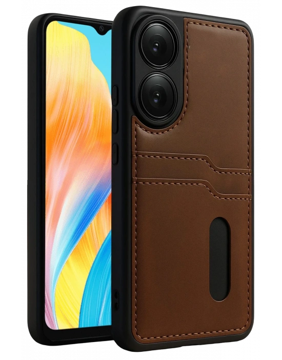 Newface Oppo A38 Sara Kartvizitli Deri Kılıf - Taba