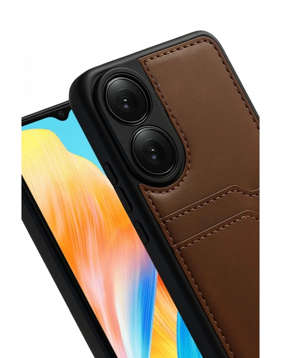 Newface Oppo A38 Sara Kartvizitli Deri Kılıf - Taba