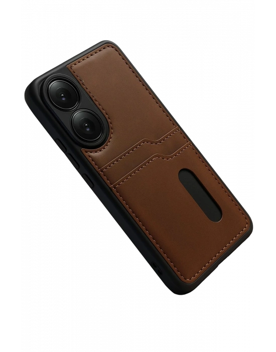 Newface Oppo A38 Sara Kartvizitli Deri Kılıf - Taba