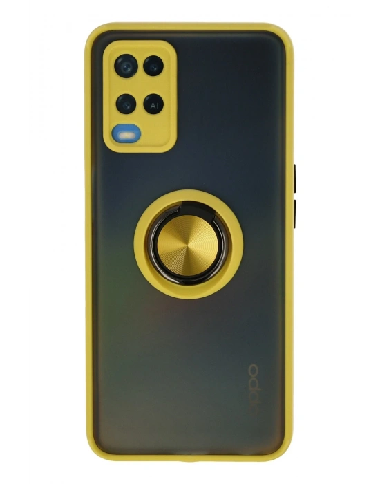 Newface Oppo A54 4G Kılıf Montreal Yüzüklü Silikon Kapak - Sarı