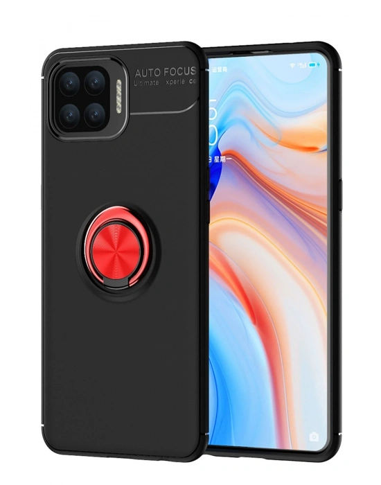 Newface Oppo A73 Kılıf Range Yüzüklü Silikon - Siyah-Kırmızı