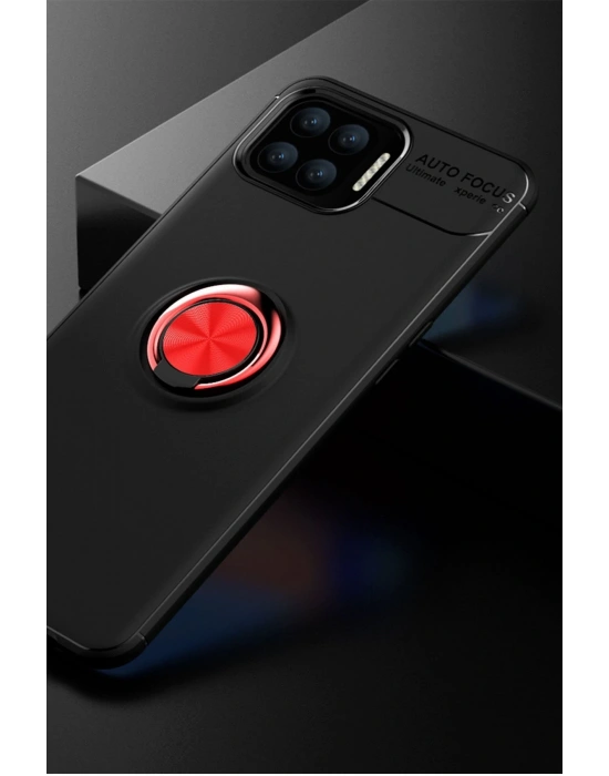 Newface Oppo A73 Kılıf Range Yüzüklü Silikon - Siyah-Kırmızı