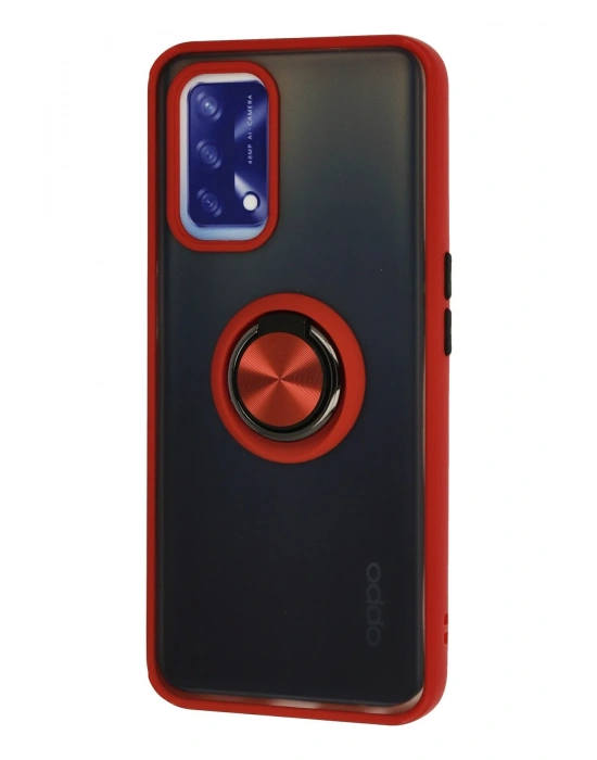 Newface Oppo A74 4G Kılıf Montreal Yüzüklü Silikon Kapak - Kırmızı