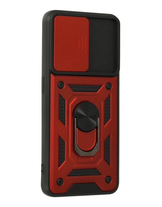 Newface Oppo A74 4G Kılıf Pars Lens Yüzüklü Silikon - Kırmızı