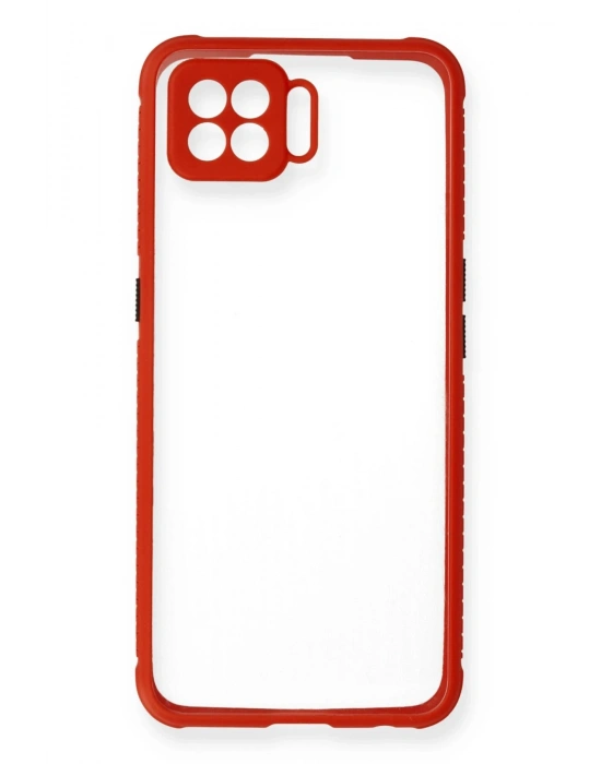 Newface Oppo Reno 4 Lite Kılıf Miami Şeffaf Silikon - Kırmızı