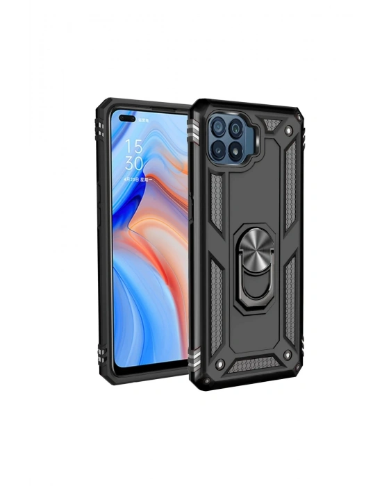 Newface Oppo Reno 4 Lite Kılıf Sofya Yüzüklü Silikon Kapak - Siyah