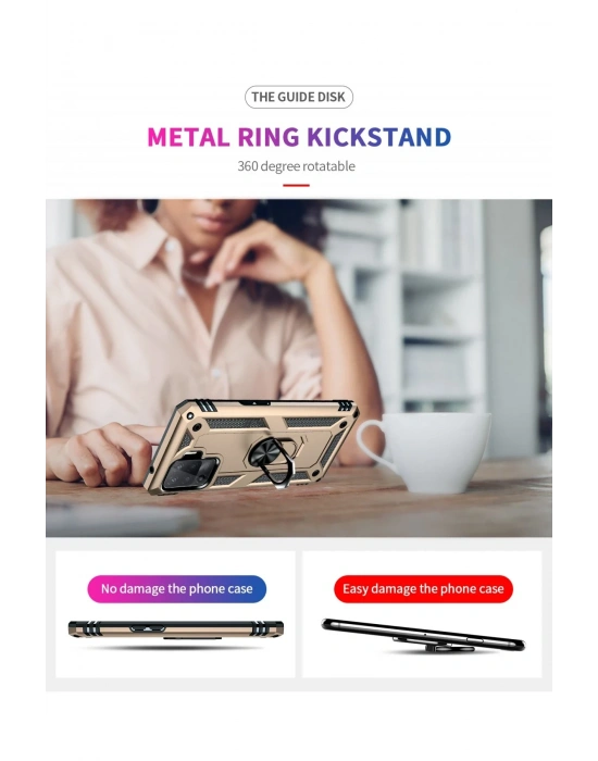 Newface Oppo Reno 5 Lite Kılıf Sofya Yüzüklü Silikon Kapak - Gold