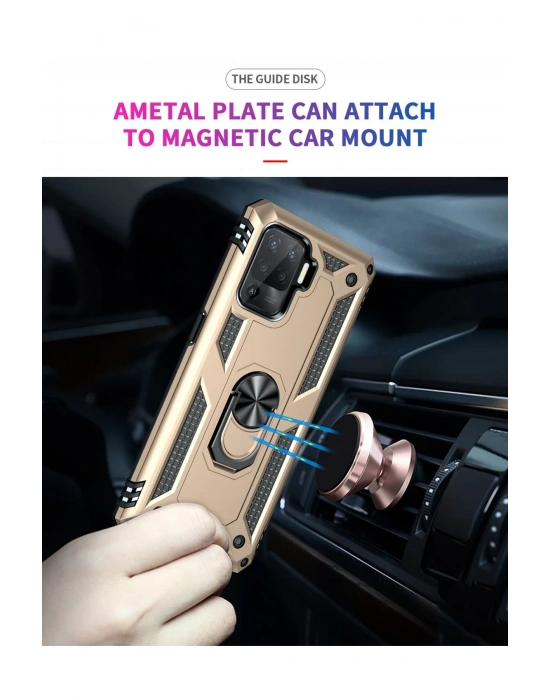 Newface Oppo Reno 5 Lite Kılıf Sofya Yüzüklü Silikon Kapak - Gold